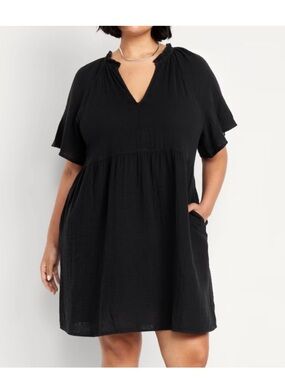 Old navy split-neck crinkle gauze mini swing dress